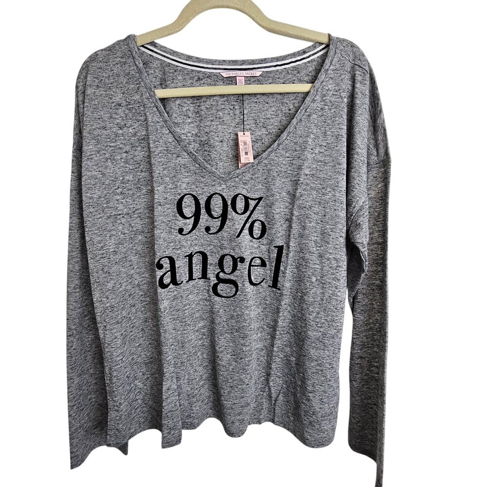 Victorias Secret Womens Pajama Top Size L Gray 99% Angel Sleep Shirt Loungewear